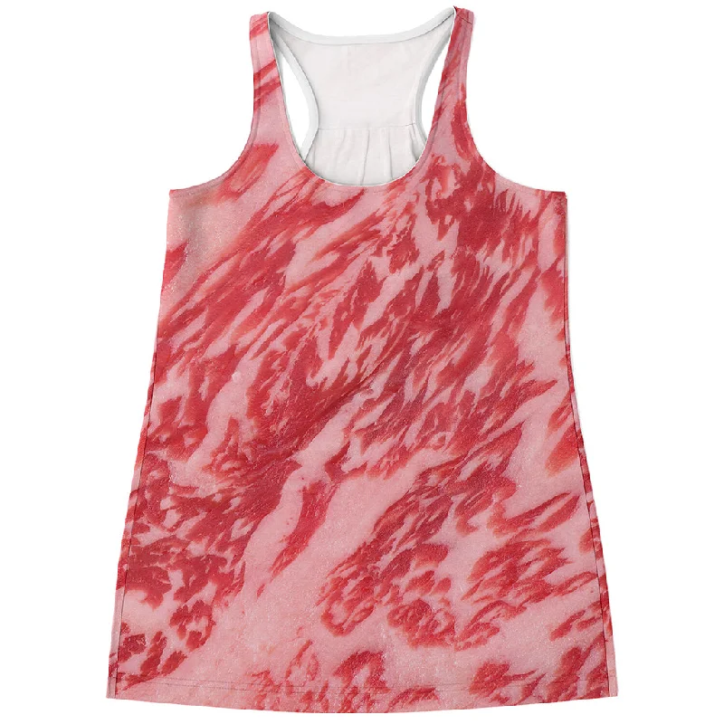 Wagyu Beef Meat Print Women's Racerback Tank Top playful tank top