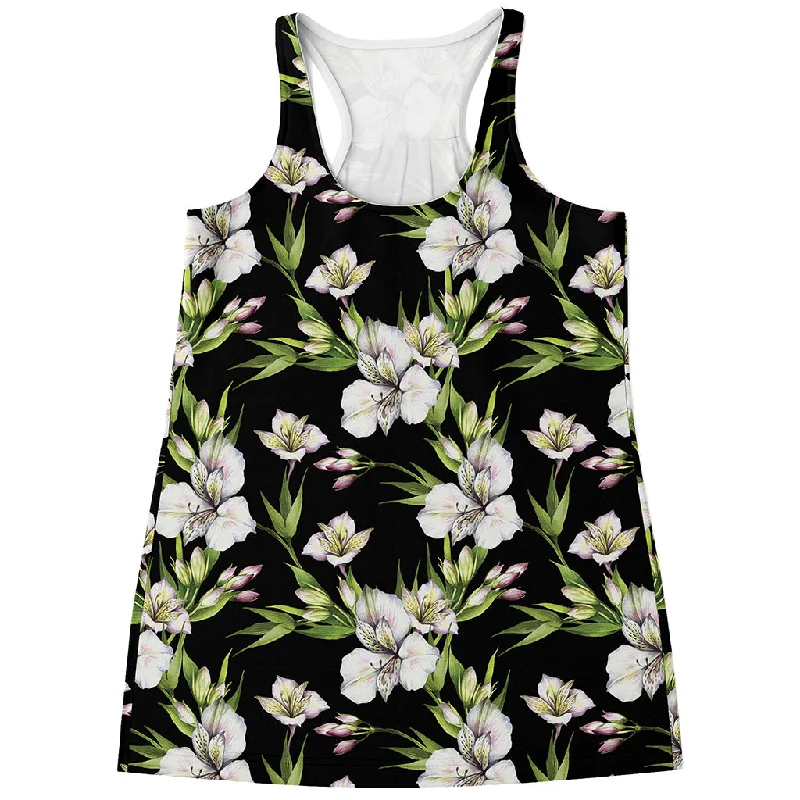 Watercolor Alstroemeria Pattern Print Women's Racerback Tank Top mesh tank top