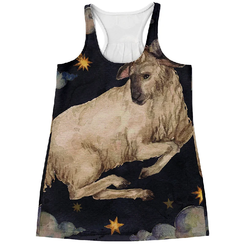 Watercolor Aries Zodiac Sign Print Women's Racerback Tank Top strappy tank top
