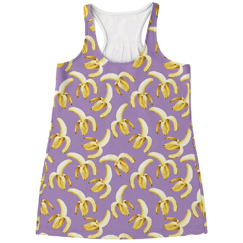 Watercolor Banana Pattern Print Women's Racerback Tank Top basic tank top