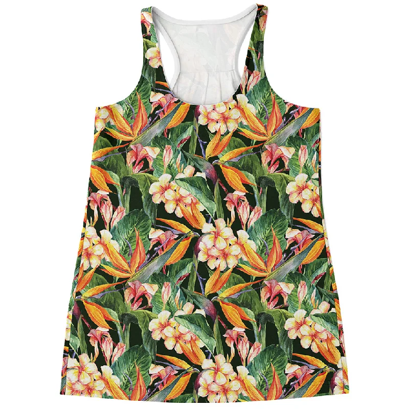 Watercolor Bird Of Paradise Print Women's Racerback Tank Top cropped tank top