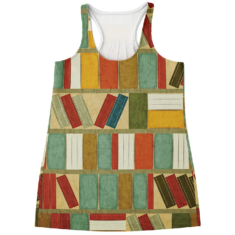 Watercolor Bookshelf Pattern Print Women's Racerback Tank Top print tank top