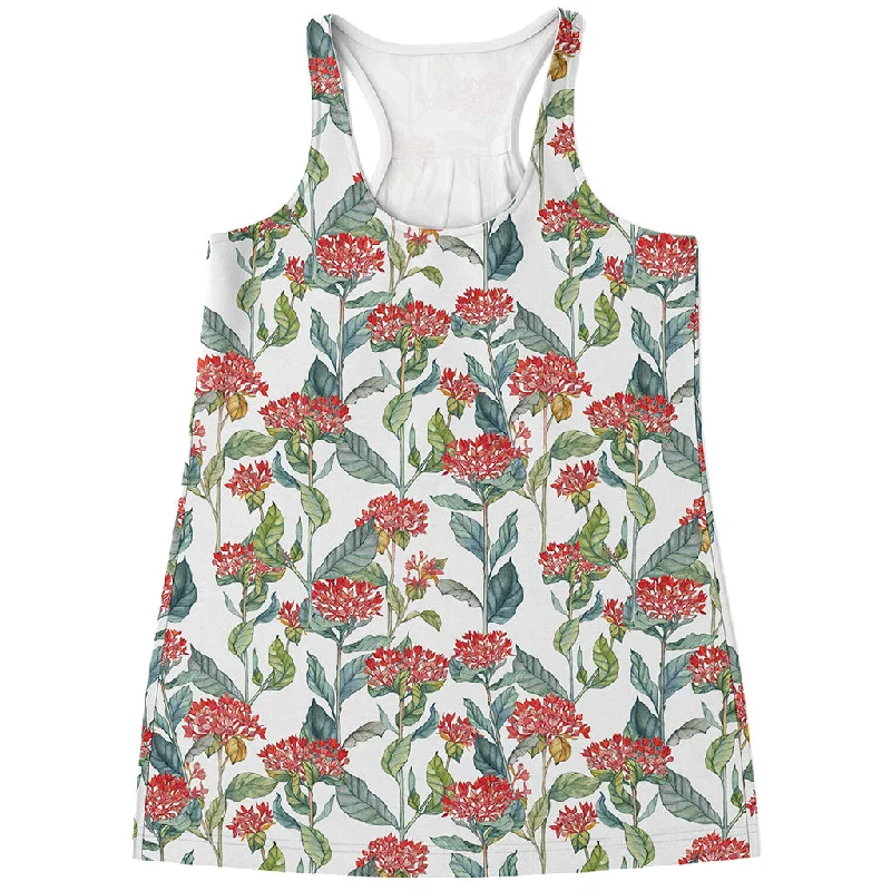 Watercolor Bouvardia Print Women's Racerback Tank Top low neck tank