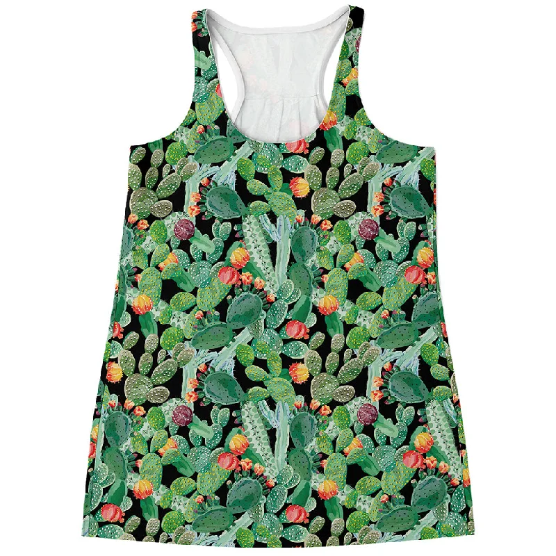 Watercolor Cactus Plant Print Women's Racerback Tank Top athletic tank top