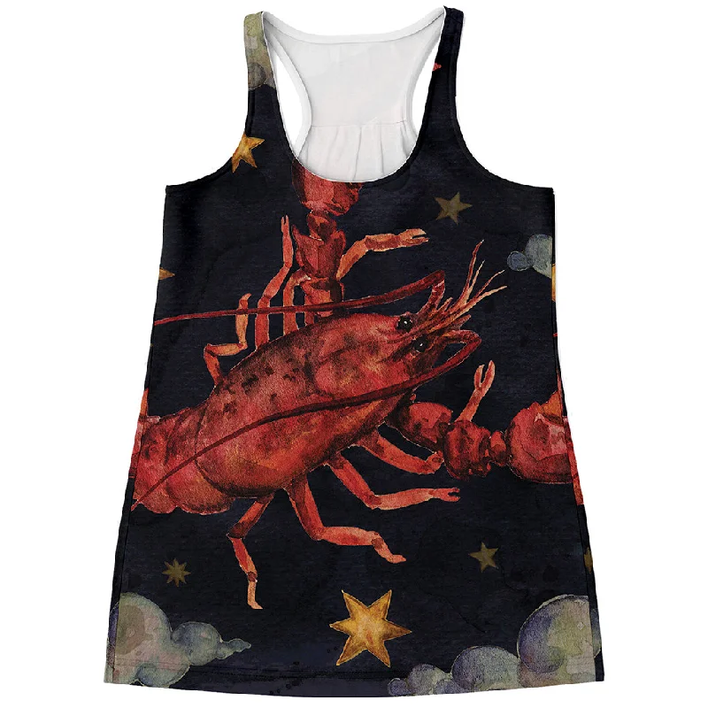 Watercolor Cancer Zodiac Sign Print Women's Racerback Tank Top cotton tank top