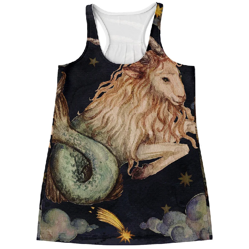 Watercolor Capricorn Zodiac Sign Print Women's Racerback Tank Top rhinestone tank top