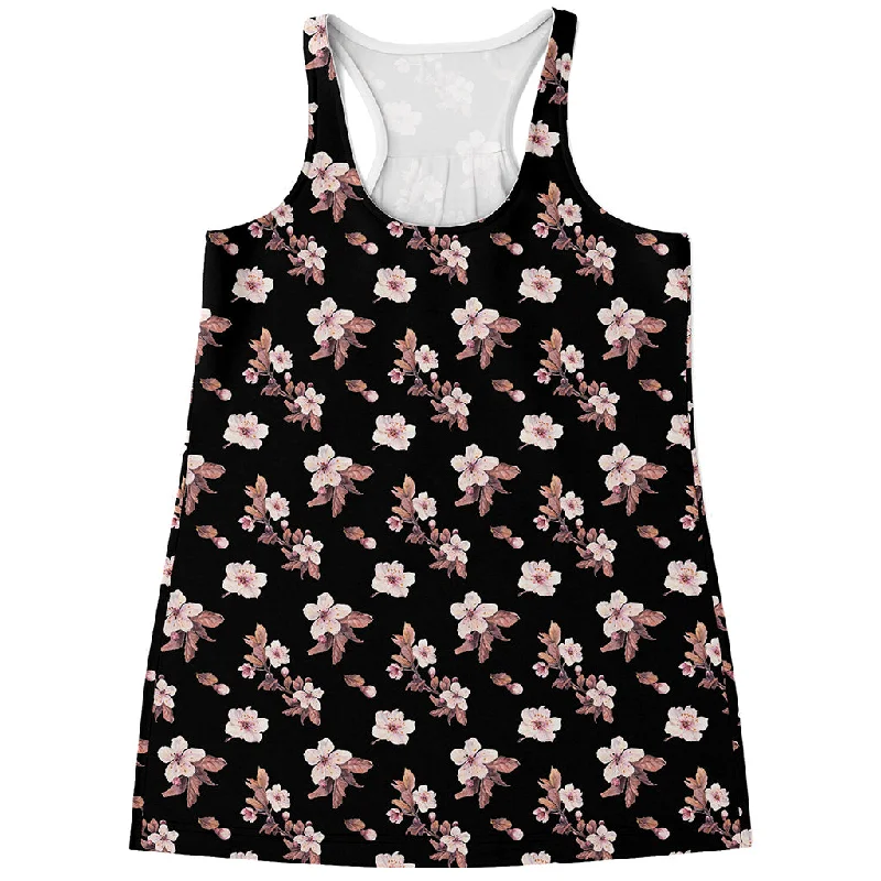 Watercolor Cherry Blossom Pattern Print Women's Racerback Tank Top neon tank top