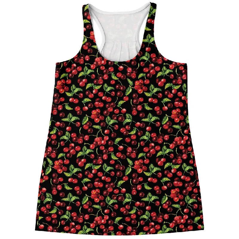 Watercolor Cherry Pattern Print Women's Racerback Tank Top flirty tank top