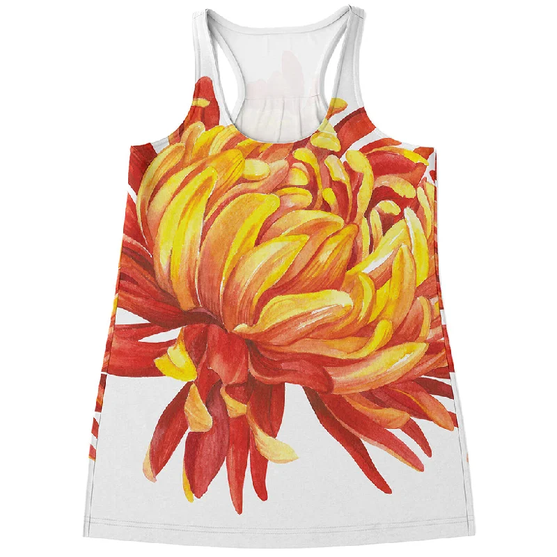 Watercolor Chrysanthemum Print Women's Racerback Tank Top fitness tank top