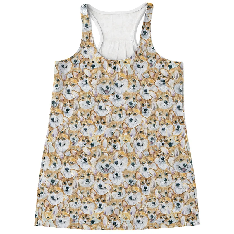 Watercolor Corgi Pattern Print Women's Racerback Tank Top cropped tank top