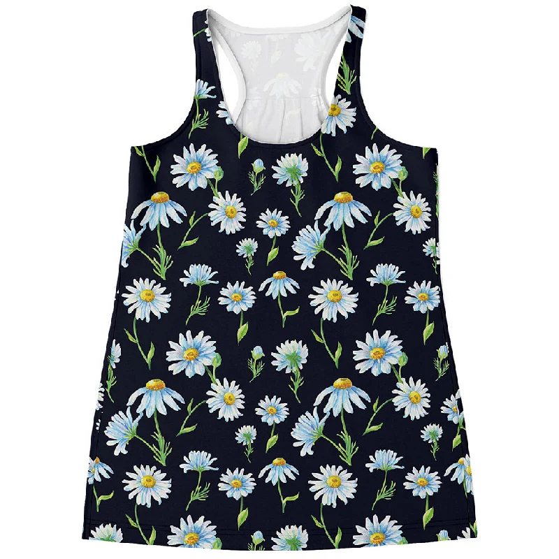 Watercolor Daisy Floral Pattern Print Women's Racerback Tank Top halter tank top