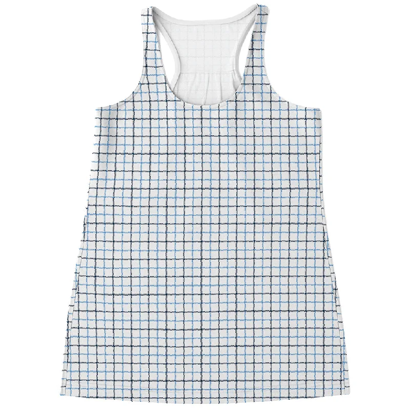 White And Blue Tattersall Pattern Print Women's Racerback Tank Top seamless tank top
