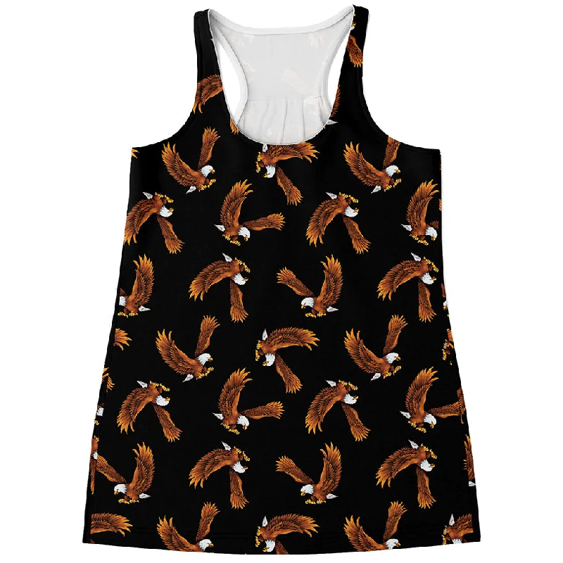 White And Brown Eagle Pattern Print Women's Racerback Tank Top metallic tank top