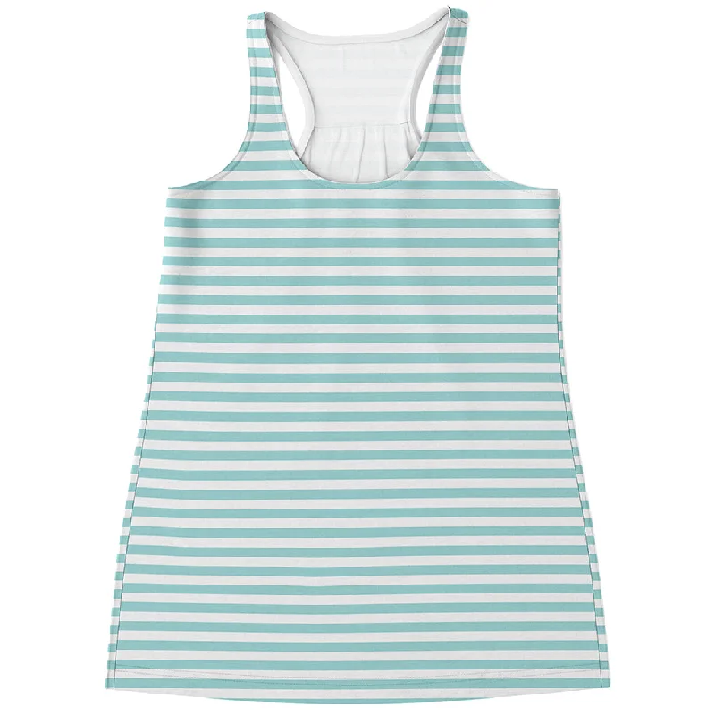 White And Cyan Striped Pattern Print Women's Racerback Tank Top charcoal tank top