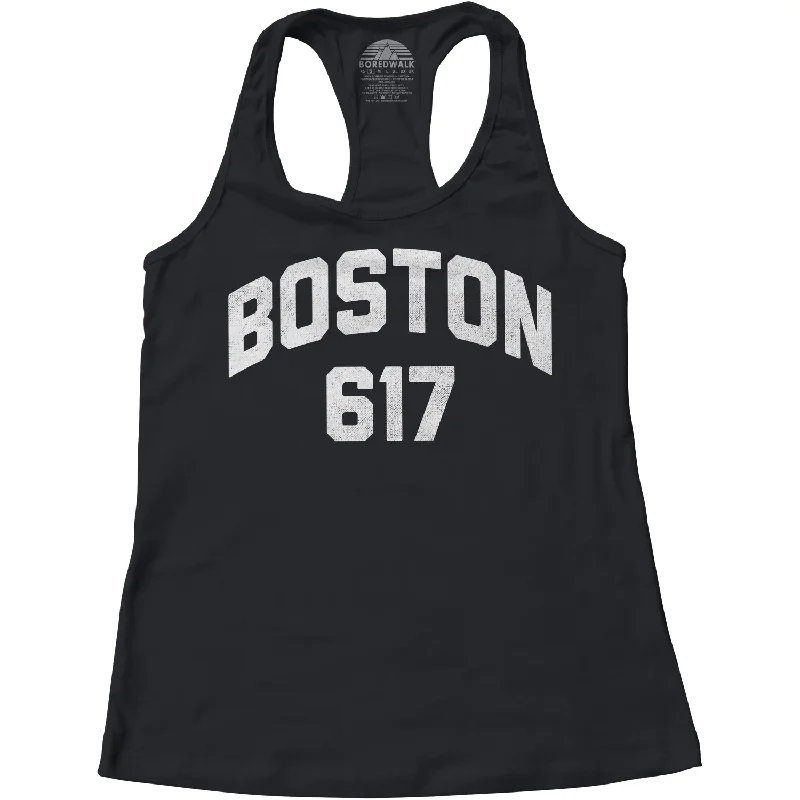 Women's Boston 617 Area Code Racerback Tank Top layering tank top