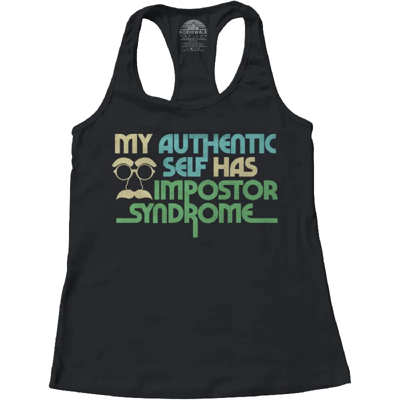 Women's My Authentic Self Has Impostor Syndrome Racerback Tank Top silver tank top