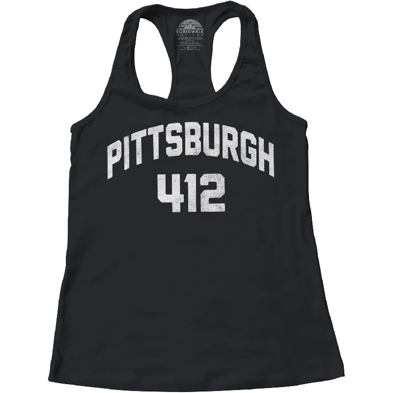 Women's Pittsburgh 412 Area Code Racerback Tank Top cutout tank top