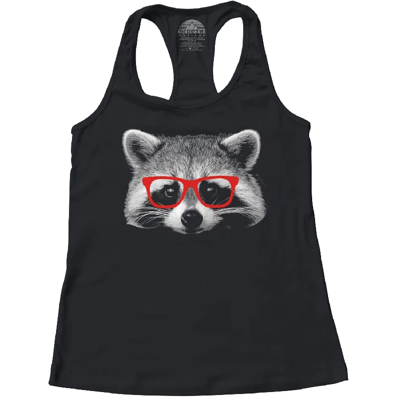Women's Raccoon With Glasses Racerback Tank Top essential tank top
