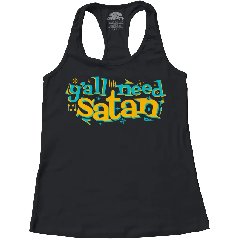 Women's Y'all Need Satan Racerback Tank Top off shoulder tank
